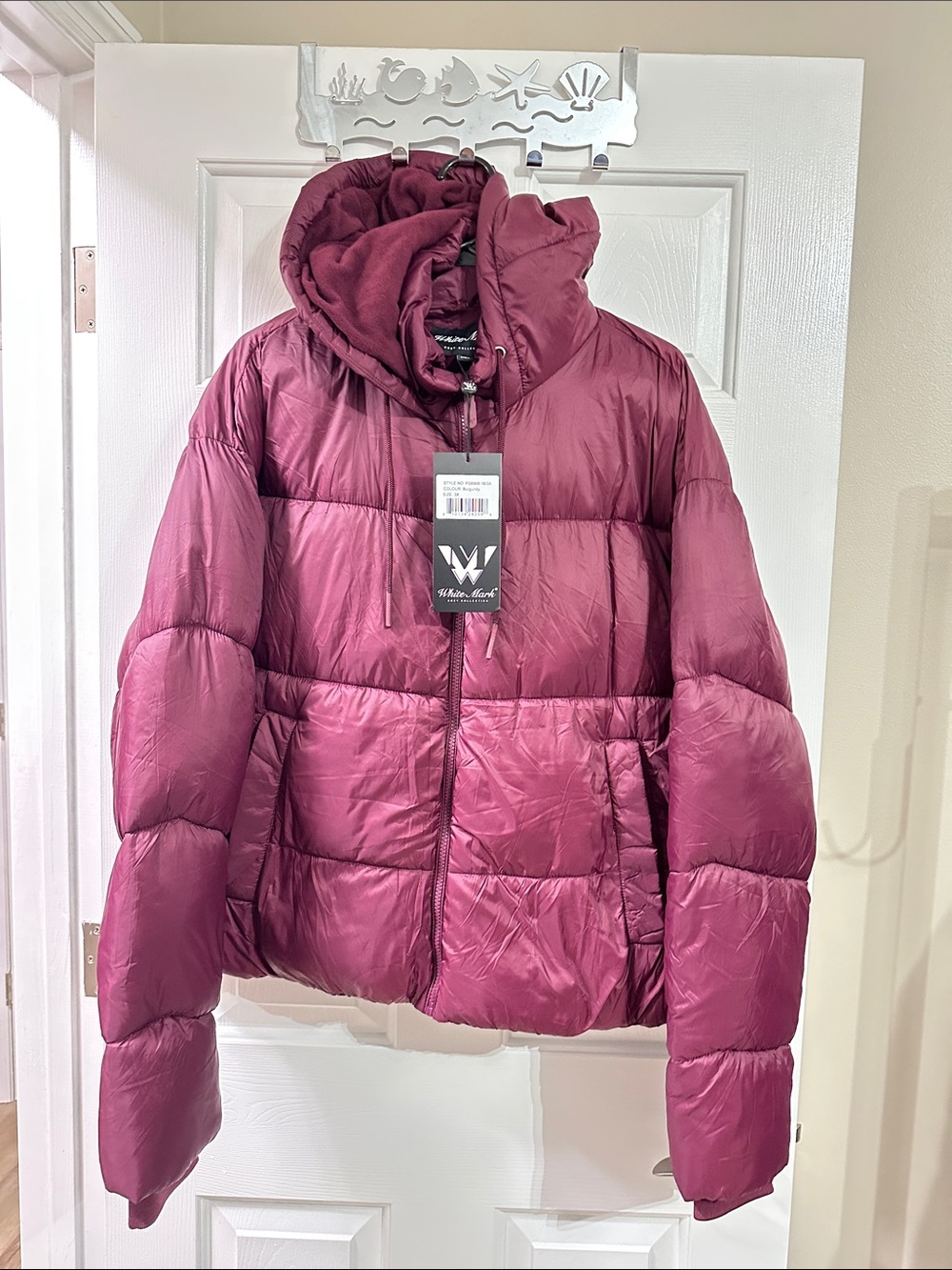 White Mark Women's Plum Quilted Hooded Puffer Jacket